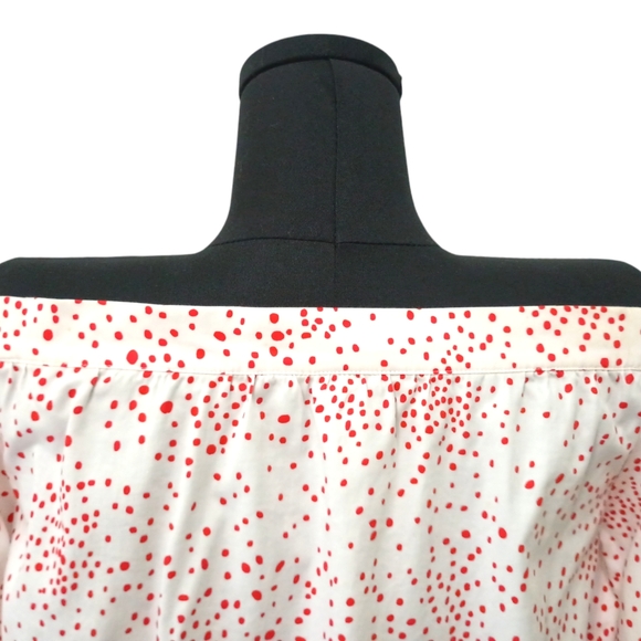 H&M Red and White Polka Dot Off-the-Shoulder Balloon 3/4 Sleeve Button Down Top - Picture 10 of 13